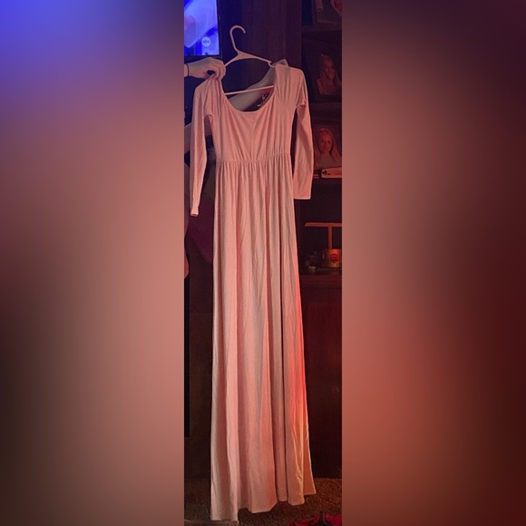 PinkBlush Petite Pink Solid Off Shoulder Maternity Maxi Dress -Size Small Long - Picture 8 of 12